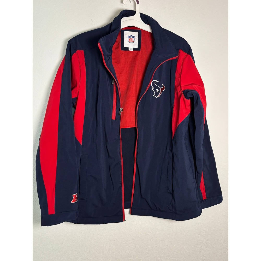 NFL Houston Texans Mens Large Softshell Jacket Navy Blue Red Full Zip Coat L